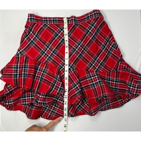 H&M Red Plaid Mini Skirt Elastic in back with Ruffles PreOwned Flirty Schoolcore - Picture 5 of 8
